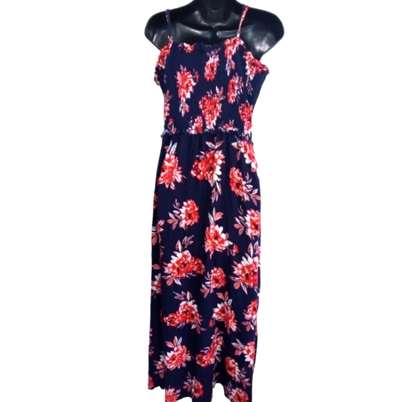 Pacific Vibes Sun Dress XXL Long W/ 2 Leg Slits Floral Spaghetti Strap Stretch - Picture 3 of 14